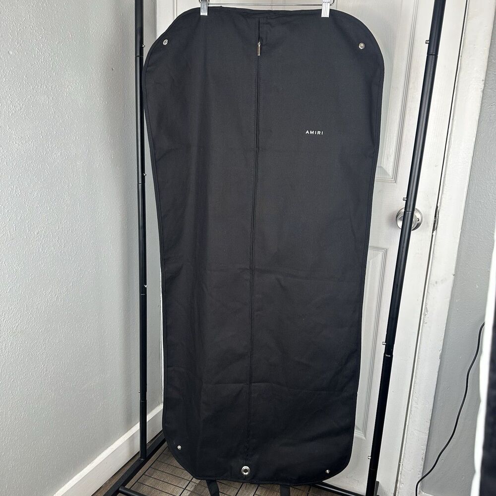 Amiri Black Canvas Folding Garment Bag 50”x24” Snap Buttons Designer Travel Logo